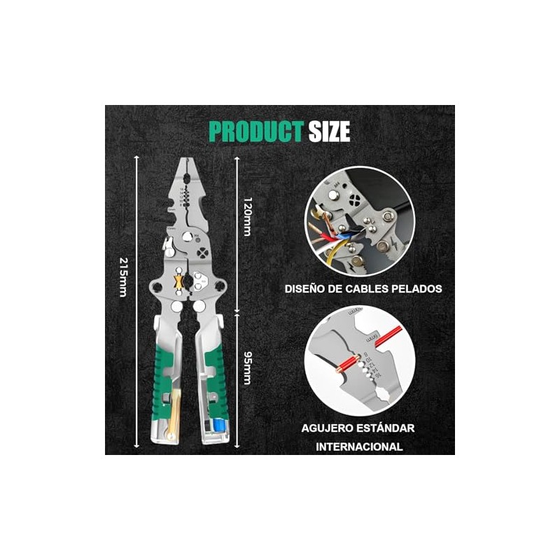 Pinzas Electricista 8 en 1, Pinzas Pelacables con Tester de
