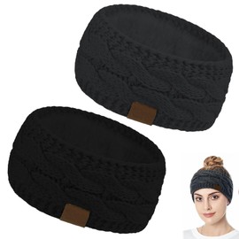 MUNSKT Winter Cable Knit Headbands,2 PCS Knitted Headband,Warm Headbands Women,Ear Warmers for Women,for Skiing Running Outdoor Sports Party Good Gift