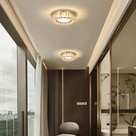 Gisisee 11 Inch Modern Gold Luxury Flush Mount Ceiling Light,Small Crystal Chandelier, Dimmable LED 5CCT 3000K-6000K 24W Round Close to Ceiling Light Fixture for Hallway,Kitchen,Bedroom,Laundry Room