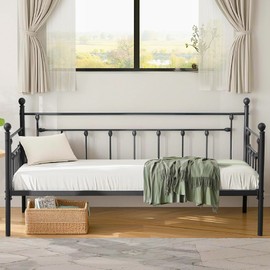 VECELO Daybed Frame, Twin Size Metal Platform Bed with Headboard,Heavy Duty Steel Slats Support for Living Room Bedroom Guest Room, Easy Assembly