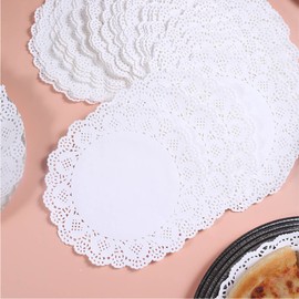 6 inch Round Paper Doilies/Lace Paper Placemats/Disposable Greaseproof Doilies,White,Pack of 100