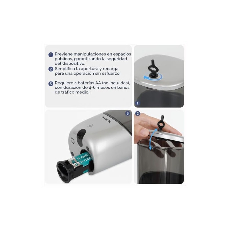 AIKE Dispensador de jabón automático líquido para montaje en pared,