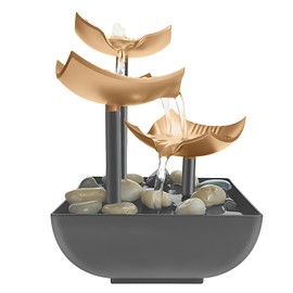 GFHGJH Fuente de Tres Niveles de decoración Interior, Mini Fuente, Decoración del hogar de guijarros，Sonidos cómodos y relajantes，Ideal para dormitorios y oficinas (Bronce)