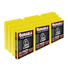 Samsill Durable 1 inch 3 Ring Binder, Made in USA, D Ring Binder, FSC 100% Recycled Chipboard, Yellow, 12 Pack