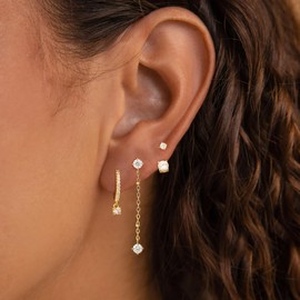 Foxgirl 4 Pairs Chunky Small Huggie Hoop Earrings for Women - Dainty 14K Gold/Sterling Silver Plated Hypoallergenic Lightweight Stack Earring Sets for Multiple Piercing Trendy Jewelry