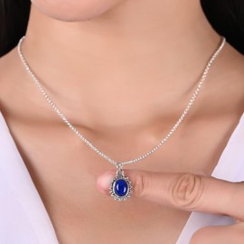 GemInspire 925 Sterling Silver Blue Lapis Lazuli Pendant for Women, Genuine September Birthstone Jewelry, Oval Oxidized, Trendy Natural Gemstone Necklace, Gift For Her