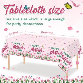 PATIAI Happy Mothers Day Decorations Tablecloth 3Pcs Mothers Day Tablecloth Disposable Waterproof Plastic Pink Tulip Happy Mothers Day Table Covers for Happy Mothers Day Party Supplies