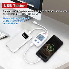 UNI-T LCD USB Type C Digital Tester - Power Voltage Amps Meter Current Capacity Cable Tester Tool, UT658Dual DC 4-24V Voltmeter Ammeter Detector Inspecting Portable Power Sources
