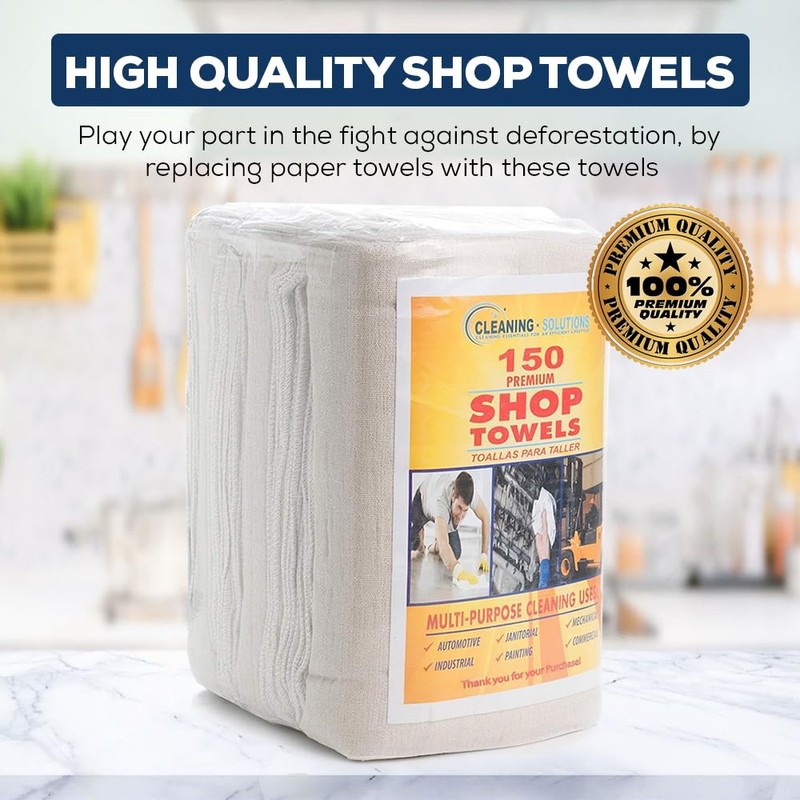 SIMPLI-MAGIC Cotton Shop Towels 14"x12" (145 Pack) – Reusable Cleaning