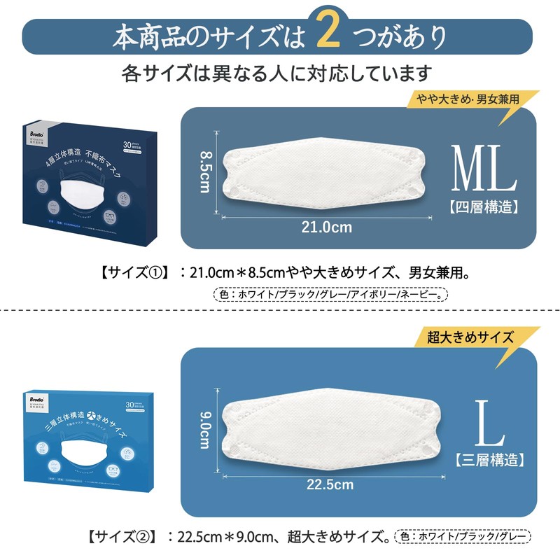 3D Mask, Large 22.5cm/Slightly Large 21cm, Non-Woven Fabric, Individually Packaged,