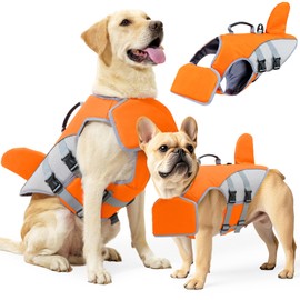 Shark Life Jacket for Dogs, High Flotation Pet Life Vest with Handle, Removable Front Float Dog Safety Lifesaver Orange Small