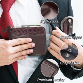 AdiStylinno Men's Leather Wallet with Zip Men's Small Wallet Credit Card Holder Leather Wallet Fashion Slim Wallet with Coin Pocket and ID Window, dark brown, Minimalist