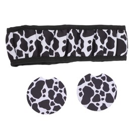 Zerodeko 1Set Cow Pattern Steering Wheel Cover with Car Coasters Cute Car Accessories for and Style for Transforming Vehicle Interior
