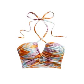 MakeMeChic Women's Floral Tie Dye Halter Top Ruched Criss Cross Cut Out Boho Crop Tops Multicolor X-Small
