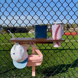 Portable Hanging Foot Rest for Baseball Fences, The Sideline Shelf, Ergonomic Wood Foot Tray with Phone Stand, Cup Holder, and Hat Holder for Baseball and Softball Games, Outdoor Games and Events