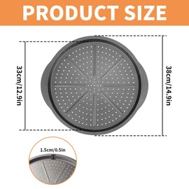 Oven Pizza Trays with Handles 2pcs, 14-Inch Carbon Steel Round Non-Stick Baking Trays with Holes and Handles for Cooking, Baking
