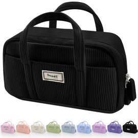 Sooez Large Pencil Case Pouch, Extra Big Pencil Bag with 5 Compartments, Pen Bag Wide Opening, Soft Corduroy Pencil Pouch Organizer with Zipper, Cute Aesthetic School Supplies for Teen Girls-Black