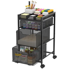 Rolling Utility Cart with 3 Drawers, Craft Organizer and Storage with DIY Divider, Lockable Wheels, Multi-Functional Storage for Art Supplies, Store for Brushes & Paints & Small Parts(Patent Pending)