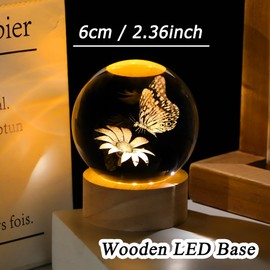 Enjinkail 3D Butterfly Flower Crystal Ball with Wooden Light Base Butterfly Gifts for Women Crystal Butterfly Flower Decor Butterfly Gifts for Mother's Day Birthday Valentine's Day Christmas
