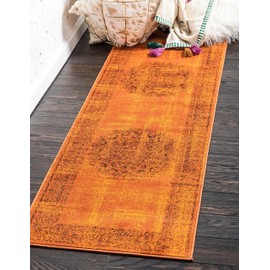 Unique Loom Imperial Collection, Medallion, Border, Distressed, Vintage, Bright Colors Area Rug, 3 ft x 9 ft 10 in, Terracotta/Brown