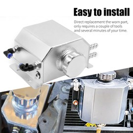 DUZFOREI Silver Coolant Overflow Tank, Aluminum Radiator Tank, 1 L Universal Reservoir Expansion Tank with Teflon Tape and O-ring Gasket