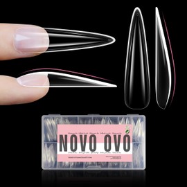 NOVO OVO Sculpted XXL Stiletto Nail Tip for Curved Nails, Extra Thick Long False Nails Press on, Full Cover Soft Gel Extension Fake Nail for Acrylic kit, Clear X 15 Sizes 300pcs