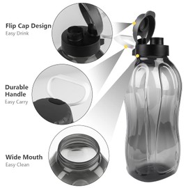 Yeahshion 1500 ml Reusable Water Bottle with Handle, 1.5 Litre Portable Sports Water Bottle, Leak-Proof, BPA-Free for Gym, Camping, Travel, Work, Grey