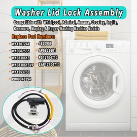 W11307244 Washer Lid Lock Assembly Compatible with Whirlpool Admiral Amana Crosley Inglis Kenmore Maytag Roper Washing Machine Door Latch Assembly Replaces W10682535 W10838613 W11253733 W10838613VP
