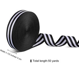 50 Yards Christmas Striped Ribbon Grosgrain Fabric Ribbon Red White and Black Candy Cane Craft Wrapping Ribbons Roll for Wraps Embellishments Party Decoration (Black and White,1-1/2 Inch)