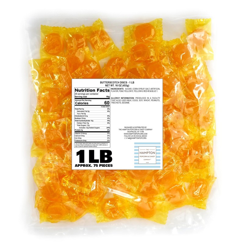 Butterscotch Hard Candy - 1lb Bulk Bag (Approx. 75 pcs)