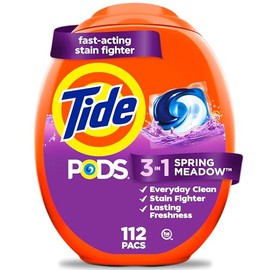 Detergente en cápsulas Tide Pods Spring Meadow, para ropa blanca y de color, 112 Unidades