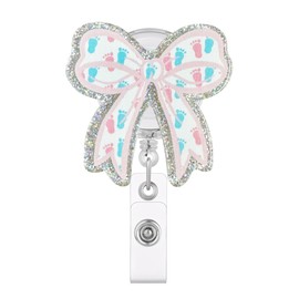 Celokiy Labor and Delivery Badge Reel, Pink Bow Retractable ID Holder for Nurses, OBGYN