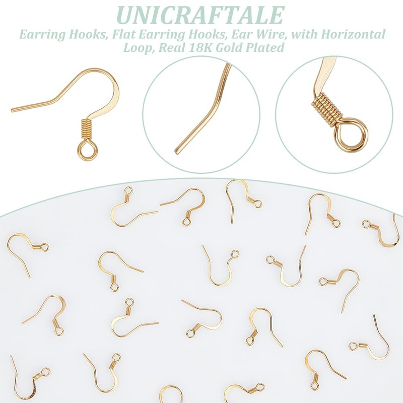 UNICRAFTALE About 100Pcs Real 18K Gold Plated Earring Hooks Stainless