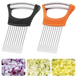 2PCs Stainless Steel Onion Slicer Holder, Onion Cutter Holder for Slicing of Onions,Tomatoes,Avocados,Eggs and Other Vegetables,KItchen Utensils (Orange & Black)