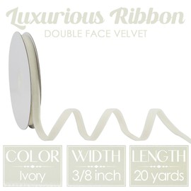 MEEDEE Cream Velvet Ribbon 3/8 Inch Double Face Velvet Ribbon 2 Rolls 20 Yards Ivory Velvet Ribbon for Ornaments, Gift Wrappig, Christmas Tree Decorations, Rustic Wreath, Winter Holiday Decor