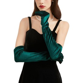 BRYCTSISEN Long Velvet Evening Gloves (Dark Green)