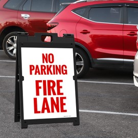 Sigo Signs - No Parking Fire Lane Sidewalk Sign Kit, 18x24 Inches, With A Frame Stand, Made in USA