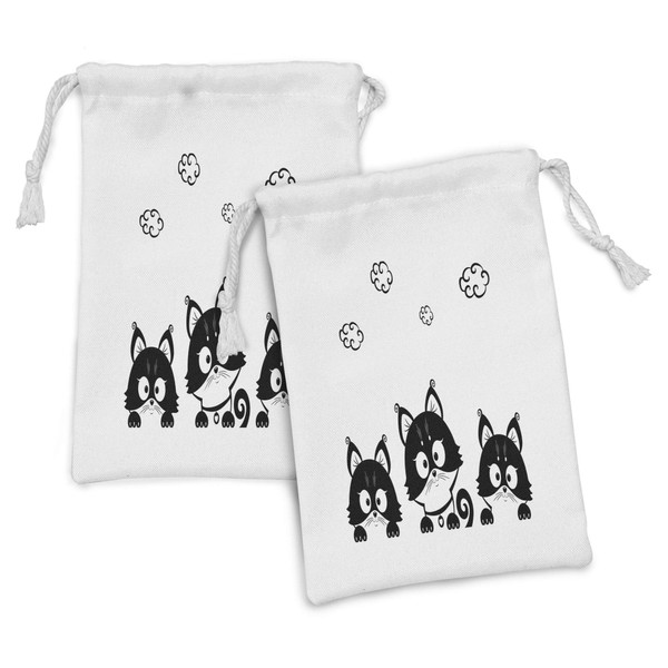 Ambesonne Black and White Fabric Pouch Set of 2, 3