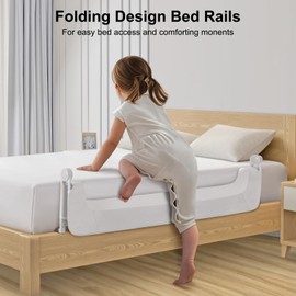 UNAPHO Bed Rail for Toddlers,Swing Down Kids Bed Rails Guard for Twin,Full,Queen,Bunk Size Bed,Extra Tall Child Bed Rail Guard with Reinforced Anchor Safety System(White,32 Inch)