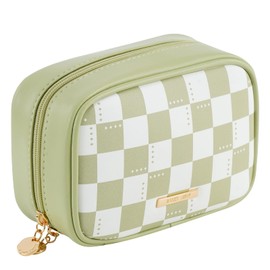 RIGHT AWAY Checkered Makeup Bag for Purse,Small Cosmetic Bag Organizer for Women, Travel Make Up Pouch Waterproof Toiletry Bag Cute Makeup Case for Travel Accessories(Green Checkerboard)