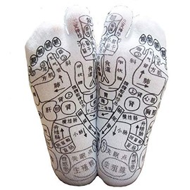 WAKASUGI Foot Acupressure Socks Foot Massage Socks Reflexology Print Socks Easy to Press Acupoints 8.7–10.2 inches, Text in Chinese