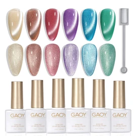 GAOY Glitter Galaxy Cat Eye Gel Nail Polish Set with Magnet for Holographic Cat Eye, Salon Gel Manicure and Nail Art DIY at Home, Gift for Women