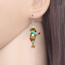 BONSNY Acrylic Green Cute Frog Drop Dangle Earrings Novelty Animal Jewellery for Women Ladies Charms Gifts, Acrylic, Not applicable