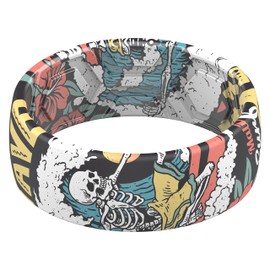 ThunderFit Silicone Wedding Rings for Men, Breathable Printed Design Rubber Engagement Bands 8mm Wide 2mm Thick (Skeleton - Size 9-9.5 (19.30mm))