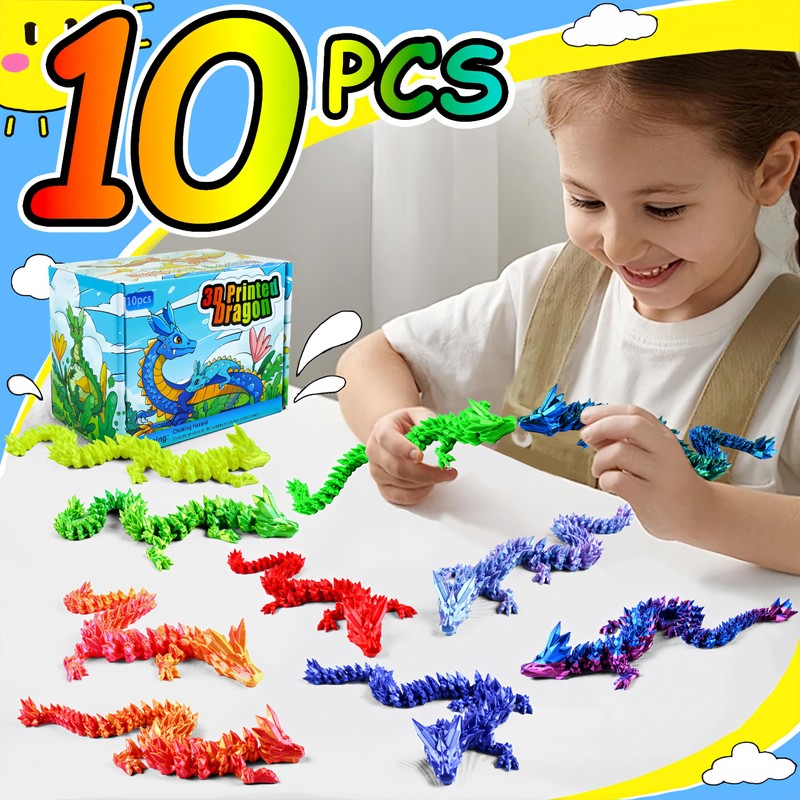 Impossmaker 3D Printed Dragon Figurines, 10 Piece Set