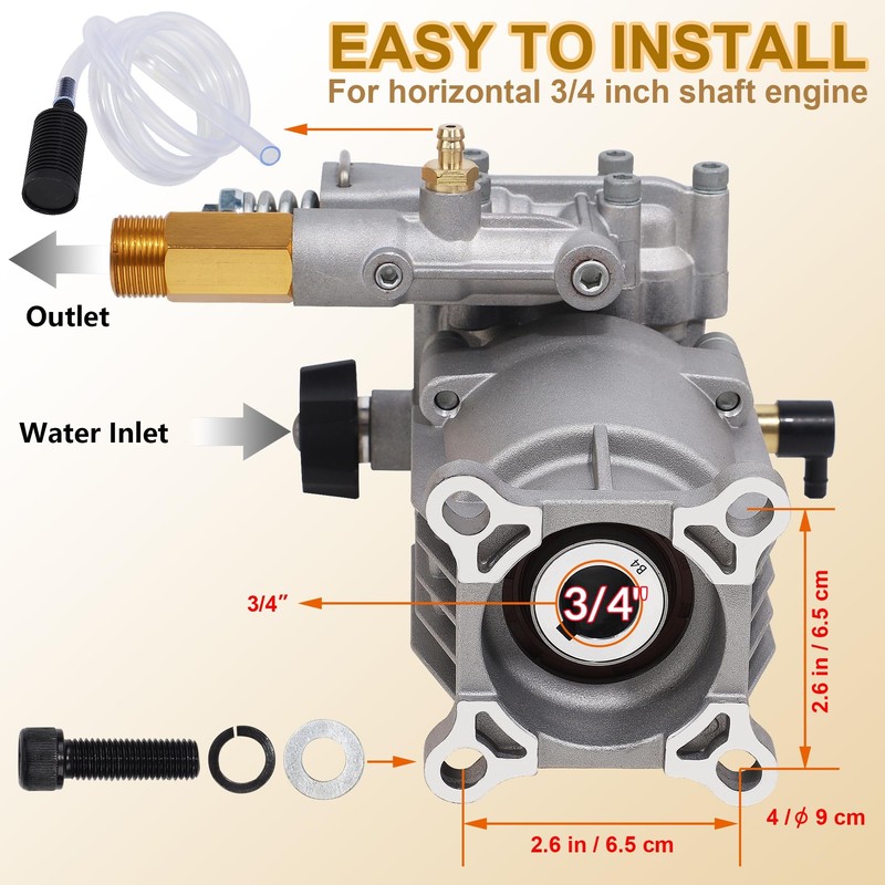 Biswing Pressure Washer Pump, 3/4" Shaft Horizontal Axial Plunger, 3400