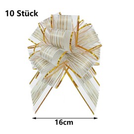 Ainmto Pack of 10 Large Gift Bows (16 cm), Gift Ribbons Pull Bow, White, White Decorative Bow for Gift Wrapping, Car Decoration