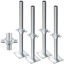 Fixirons 4 Pack 17" Hollow Heavy-Duty Adjustable Scaffold Leveling Jack with Base Plate, Galvanized Steel Screw Jack Baker Style Scaffolding for Construction, Bridges & Uneven Ground