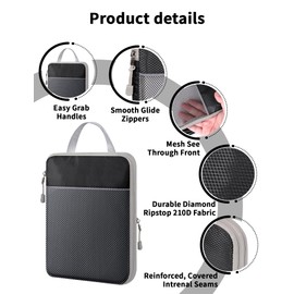 NMNGB 6-Piece Compression Packing Cubes for Suitcase Essential Bag with Mesh Extensible, Travel Organisers, Zipper, Multifunction Organiser, Black