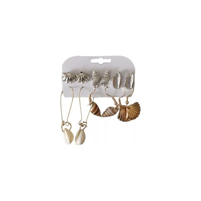 Deluxe Set Aretes 6 En 1 Playeros Concha Joyería Plateados